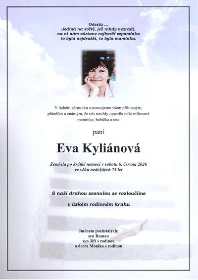 Smuteční oznámení – Eva Kyliánová