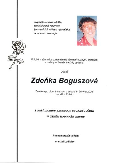 Smuteční oznámení – Zdeňka Boguszová