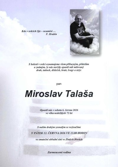 Smuteční oznámení – Miroslav Talaša