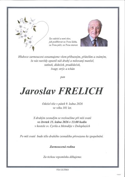 Smuteční oznámení – Jaroslav Frelich