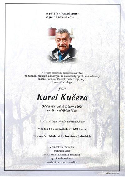 Smuteční oznámení – Karel Kučera