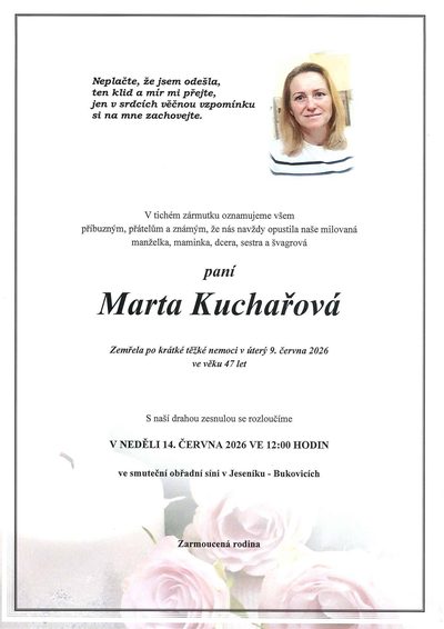 Smuteční oznámení – Marta Kuchařová