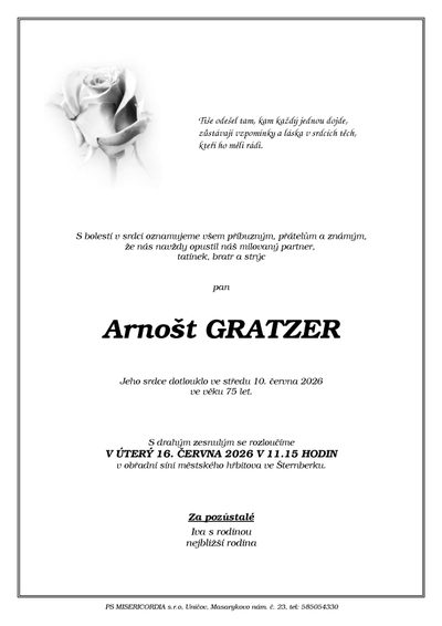 Smuteční oznámení – Arnošt Gratzer