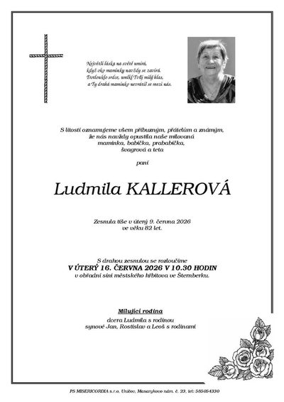 Smuteční oznámení – Ludmila Kallerová