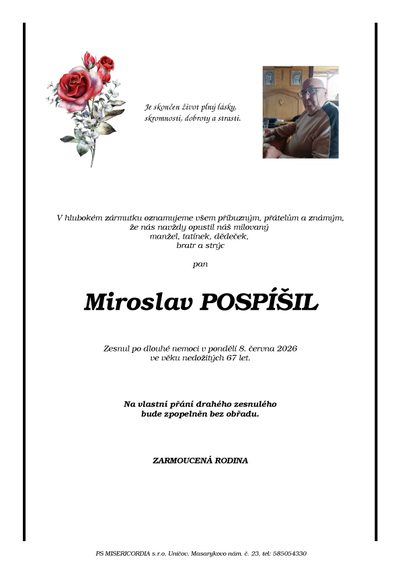 Smuteční oznámení – Miroslav Pospíšil