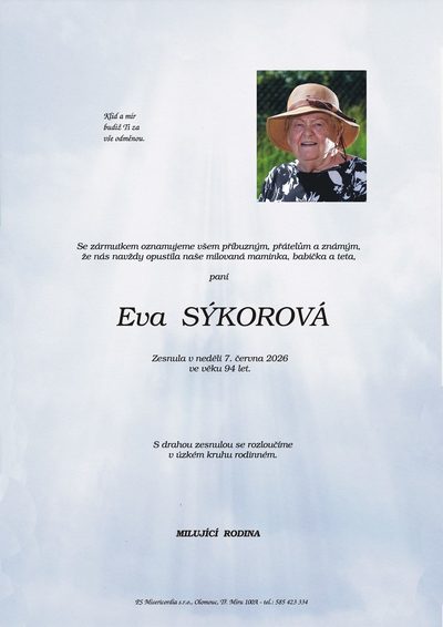 Smuteční oznámení – Eva Sýkorová