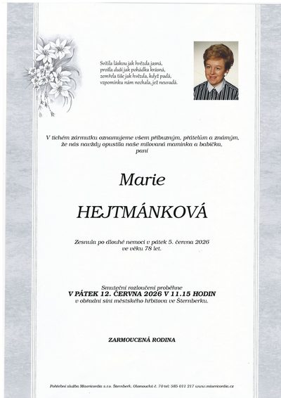 Smuteční oznámení – Marie Hejtmánková