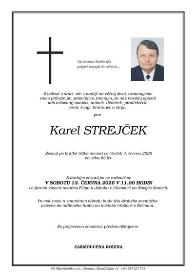 Smuteční oznámení – Karel Strejček