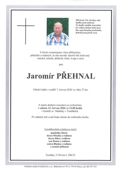 Smuteční oznámení – Jaromír Přehnal
