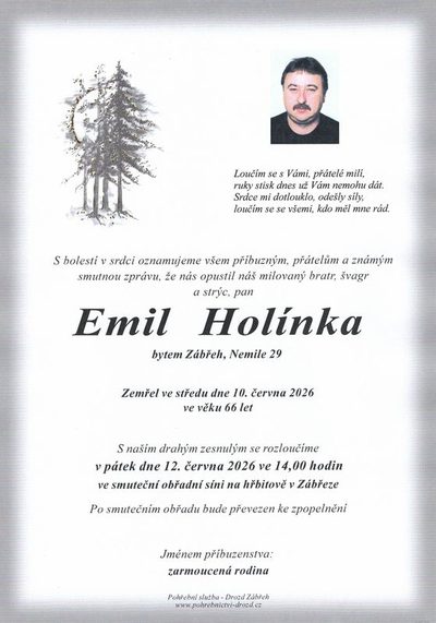 Smuteční oznámení – Emil Holínka