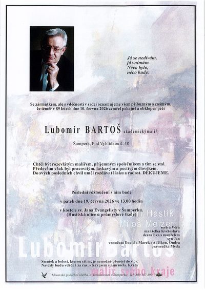 Smuteční oznámení – Lubomír Bartoš