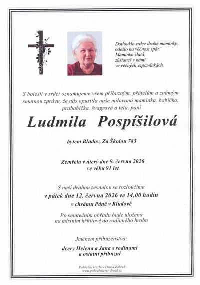 Smuteční oznámení – Ludmila Pospíšilová