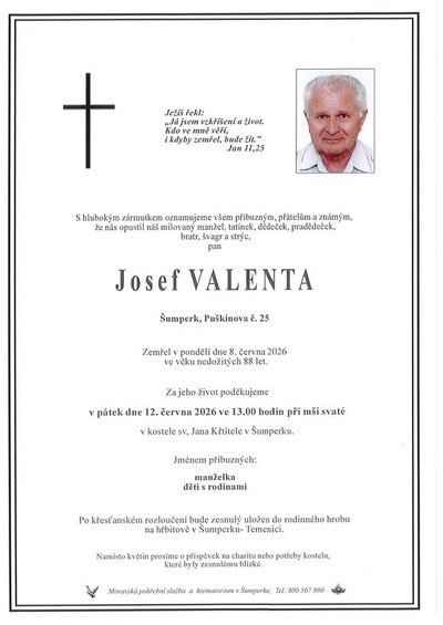 Smuteční oznámení – Josef Valenta