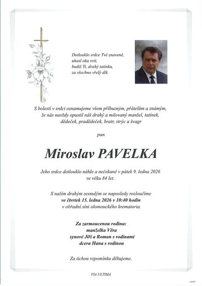 Smuteční oznámení – Miroslav Pavelka