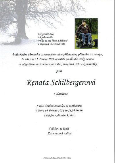 Smuteční oznámení – Renata Schilbergerová