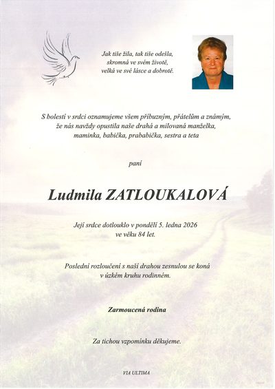 Smuteční oznámení – Ludmila Zatloukalová