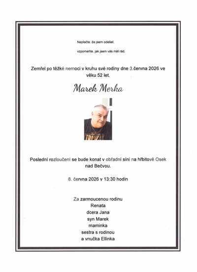Smuteční oznámení – Marek Merka