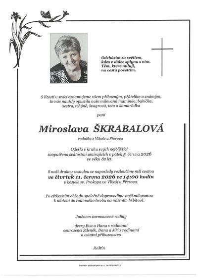 Smuteční oznámení – Miroslava Škrabalová