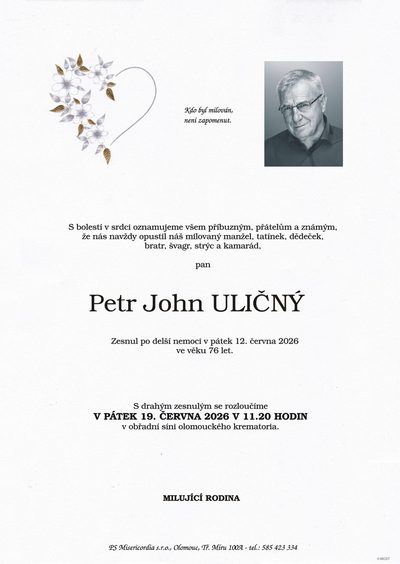 Smuteční oznámení – Petr John Uličný