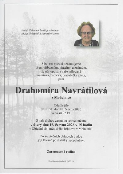 Smuteční oznámení – Drahomíra Navrátilová
