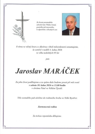 Smuteční oznámení – Jaroslav Maráček