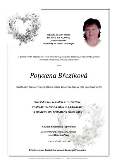 Smuteční oznámení – Polyxena Březíková