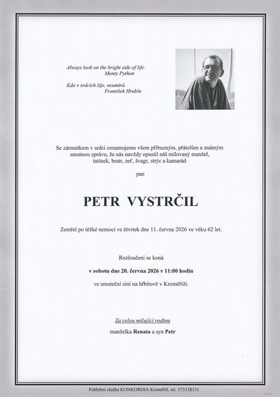Smuteční oznámení – Petr Vystrčil