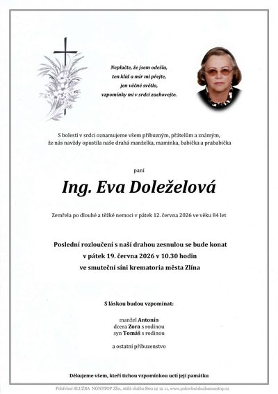 Smuteční oznámení – Eva Doleželová