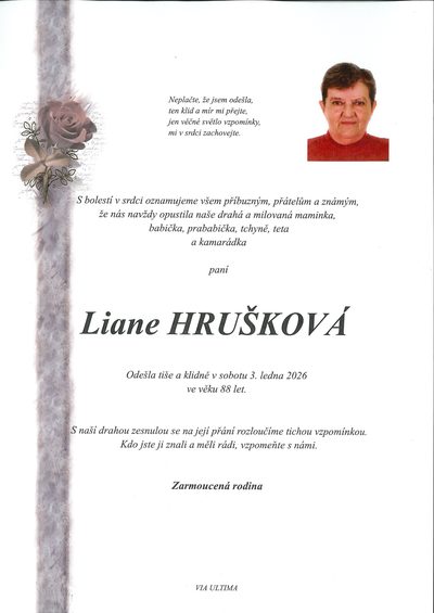 Smuteční oznámení – Liane Hrušková