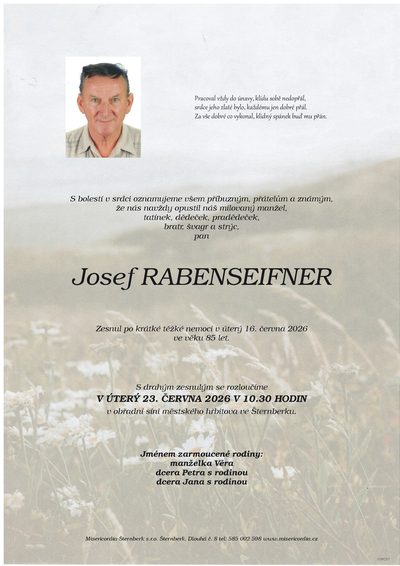 Smuteční oznámení – Josef RABENSEIFNER