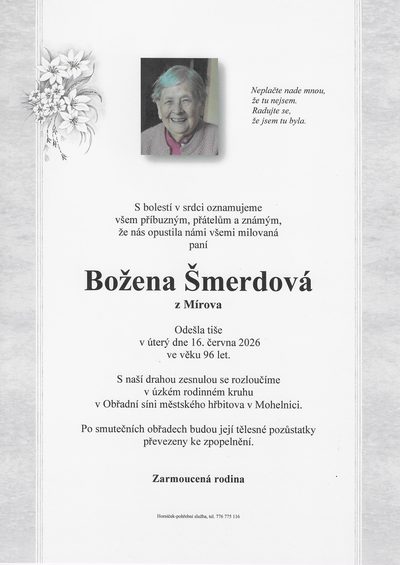 Smuteční oznámení – Božena Smerdová