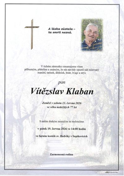 Smuteční oznámení – Vítězslav Klaban