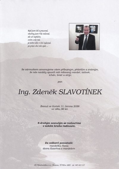 Smuteční oznámení – Zdeněk SLAVOTÍNEK