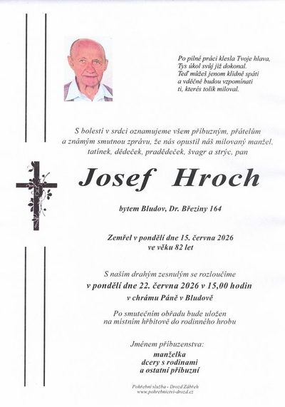 Smuteční oznámení – Josef Hroch