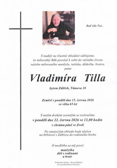 Smuteční oznámení – Vladimír Tilla