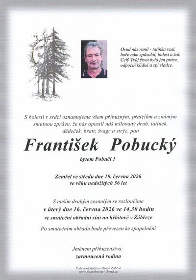Smuteční oznámení – František Pobucký