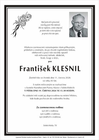 Smuteční oznámení – František KLESNIL