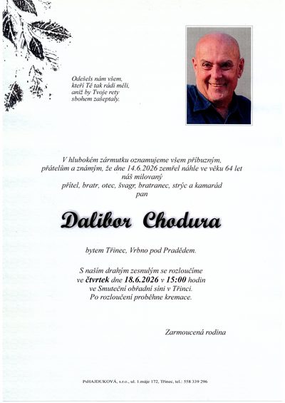 Smuteční oznámení – Dalibor Chodura