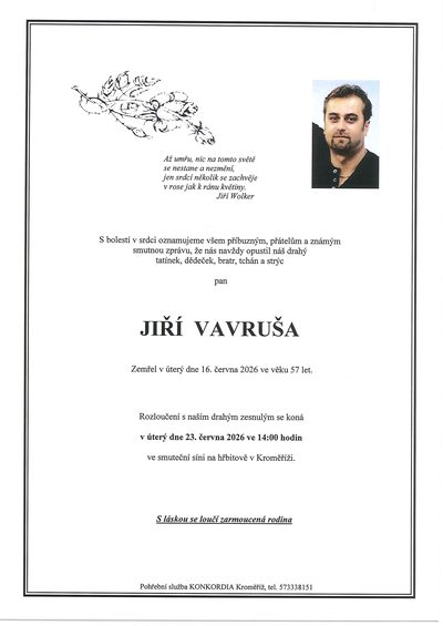 Smuteční oznámení – JIŘÍ VAVRUŠA