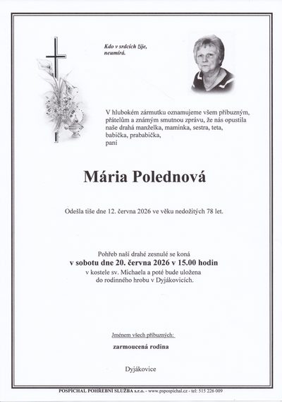 Smuteční oznámení – Mária Polednová