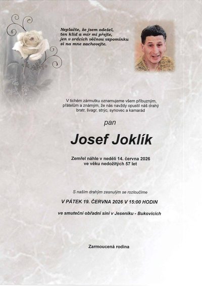 Smuteční oznámení – Josef Joklík