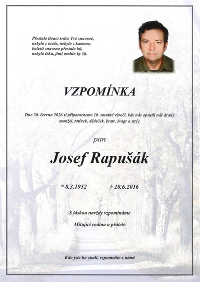 Smuteční oznámení – Josef Rapušák