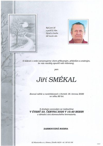 Smuteční oznámení – Jiří Smékal