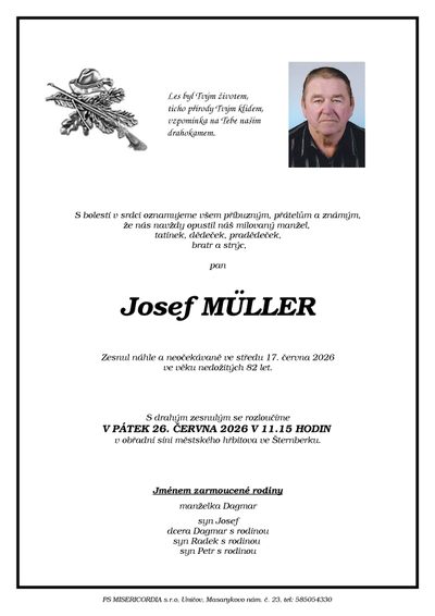 Smuteční oznámení – Josef Müller