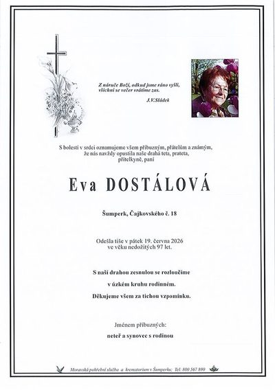Smuteční oznámení – Eva Dostálová
