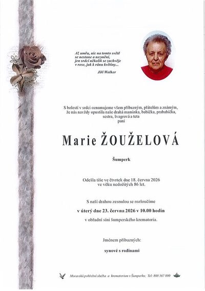 Smuteční oznámení – Marie Žouželová