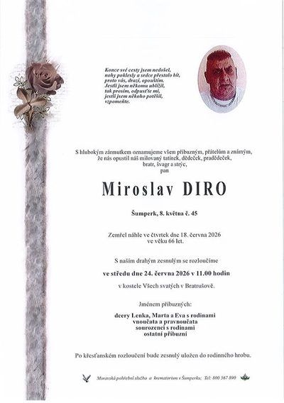 Smuteční oznámení – Miroslav Diro