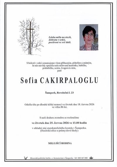 Smuteční oznámení – Sofia Cakirpaloglu