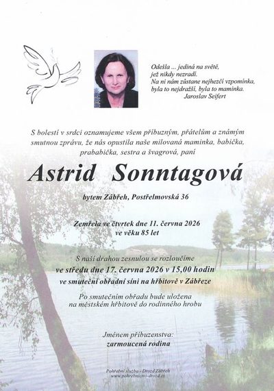 Smuteční oznámení – Astrid Sonntagová