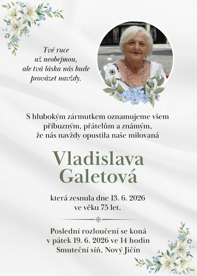 Smuteční oznámení – Vladislava Galetová